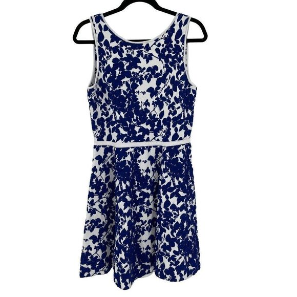 Milly Blue Midnight Floral Flare Dress Sleeveless Stretchy Mini Medium - Picture 2 of 11